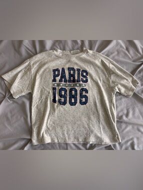 Zara Kids Paris 1986 Rhinestone Grey Short Sleeve T Shirt Size 9-10 Girls